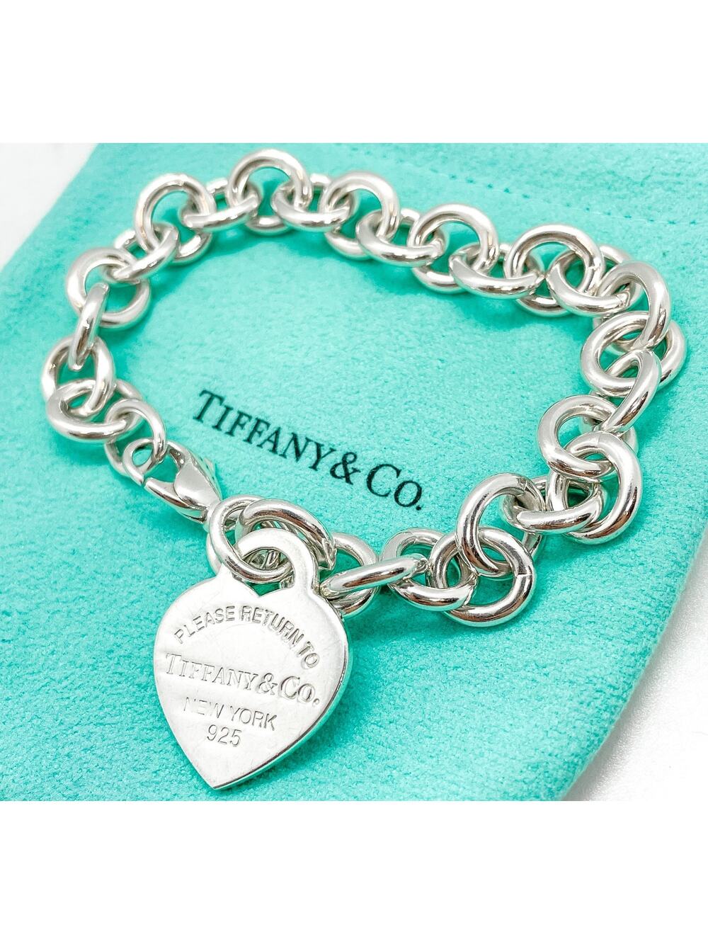 Tiffany & Co. Return to Tiffany Heart Charm Bracelet Sterling Silver 7.5"